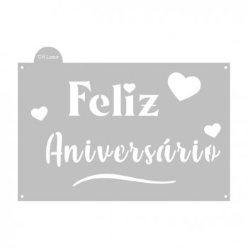 Stencil CR Laser para Bolo Feliz Aniversário Mod 1