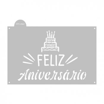 Stencil CR Laser para Bolo Feliz Aniversário Mod 2