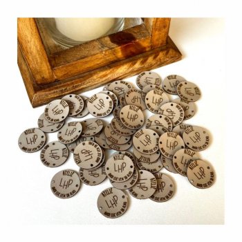 Etiqueta Redonda Personalizada em Couro Sintético