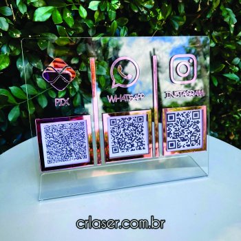 Placa com 3 QR CODE em Acrílico com Dobra