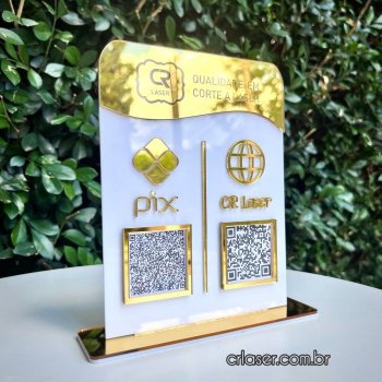 Placa com 2 QR CODE Personalizada em Acrílico com Base