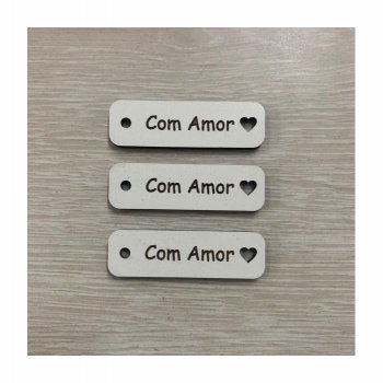 Kit com 3 Tags COM AMOR em MDF Branco