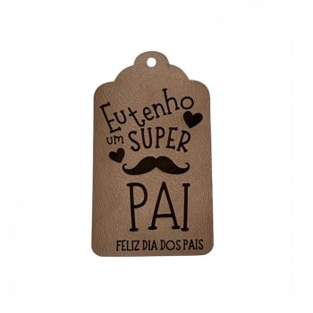 Kit com 2 Tags SUPER PAI em Couro Sintético