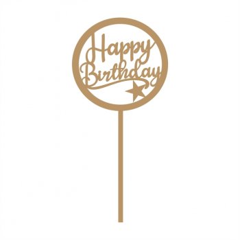 Topper de Bolo Happy Birthday em MDF