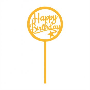 Topper de Bolo Happy Birthday em Acrílico Espelhado (DOURADO ou PRATA)