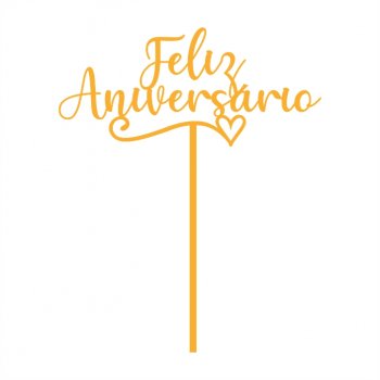 Topper de Bolo Feliz Aniversário com Coração em Acrílico