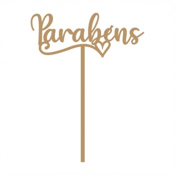 Topper de Bolo Parabéns com Coração em MDF