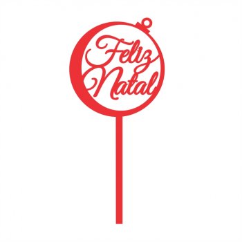 Topper de Bolo Bola Feliz natal em Acrílico Vermelho
