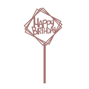 Topper de Bolo Happy Birthday Nº 1 em Acrílico Espelhado Rose Gold
