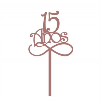 Topper de Bolo 15 Anos em Acrílico Espelhado Rose Gold